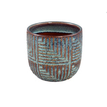 Load image into Gallery viewer, Norex Blue glazed ceramic pot with stripes