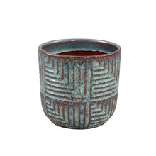 Load image into Gallery viewer, Norex Blue glazed ceramic pot with stripes