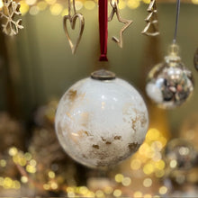 Load image into Gallery viewer, Christmas Georgie Glass White and Gold Marbled Bauble or Tea Light Holder
