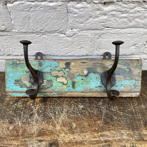 Reclaimed Wood Coat Hooks - Aqua