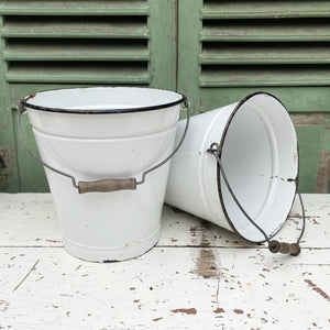 White Vintage Enamel Buckets