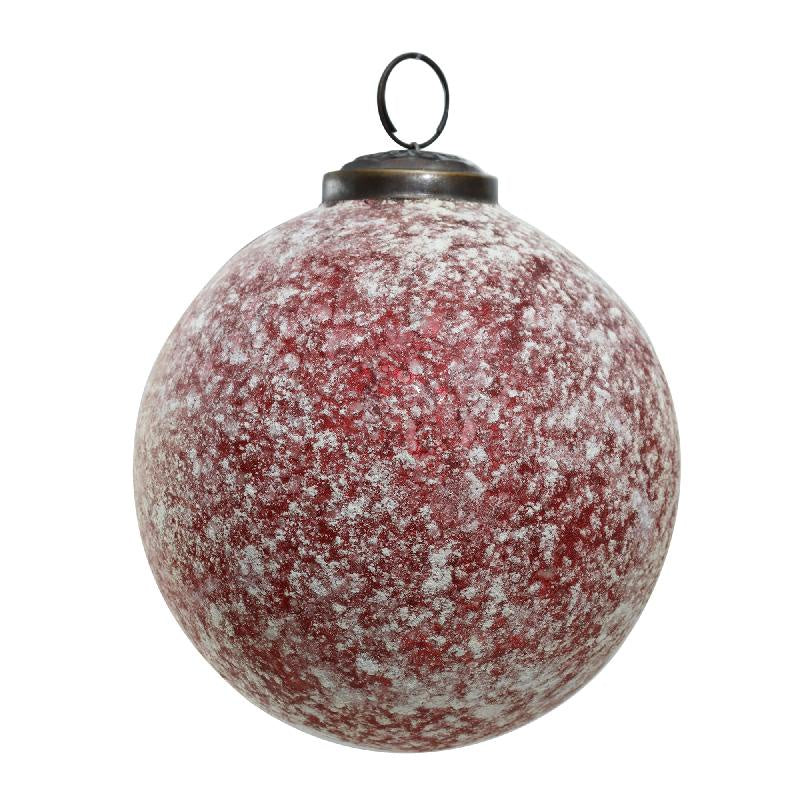 Xmas Froze red glass ball bauble white snow round M