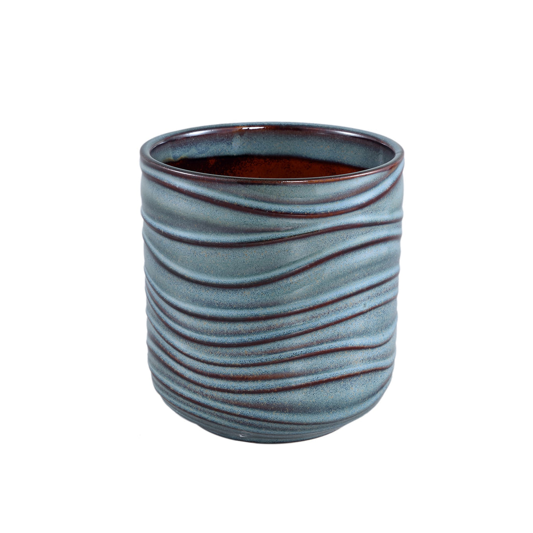 Maybelin Blue Ceramic Pot Wavy Pattern