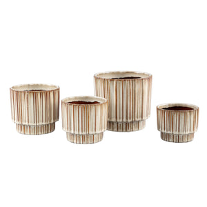 Zadix Cream glazed ceramic  pot with stripes