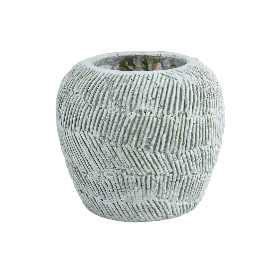 Grey ceramic pot  striped pattern round
