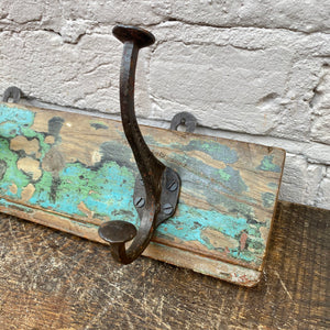 Reclaimed Wood Coat Hooks - Aqua