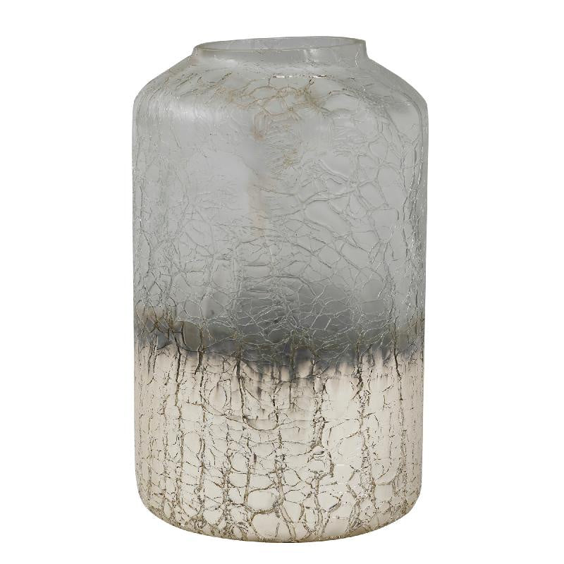 Lezz Silver half cracked glass vase round high M