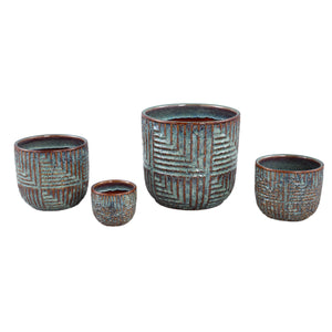 Norex Blue glazed ceramic  pot with stripes