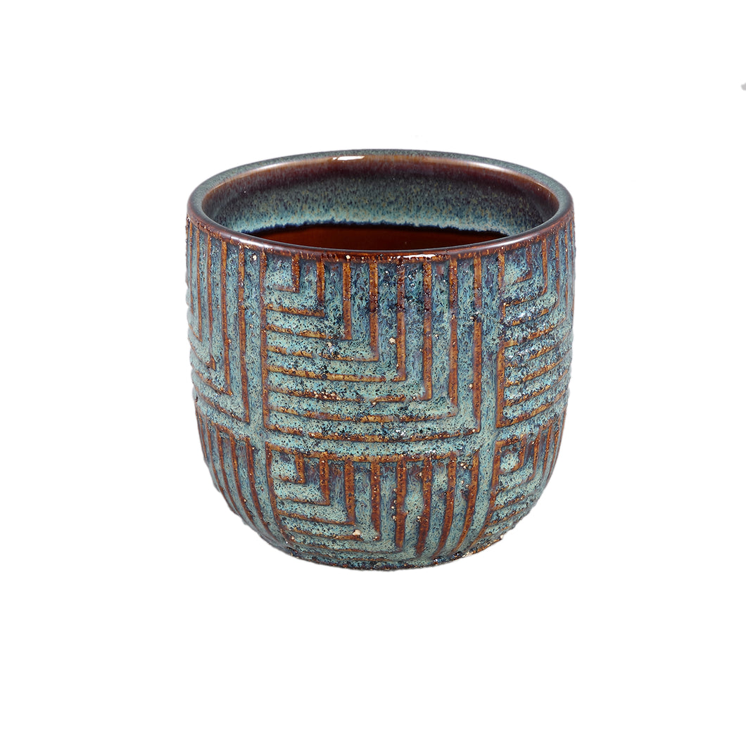 Norex Blue glazed ceramic  pot with stripes