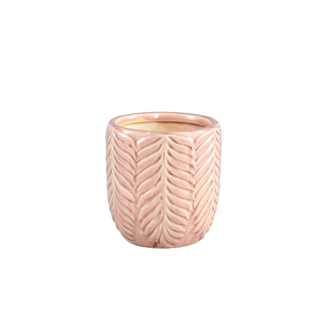Jux Pink ceramic pot leaf structure round low