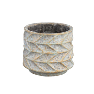 Roah Blue Teal Cement Pot Carved Pattern
