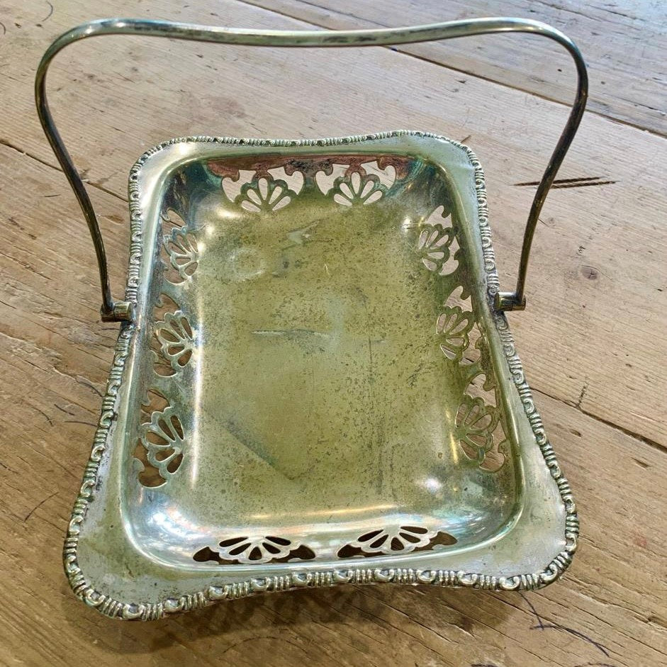 Silver Dish with foldable handle and delicate flower detail