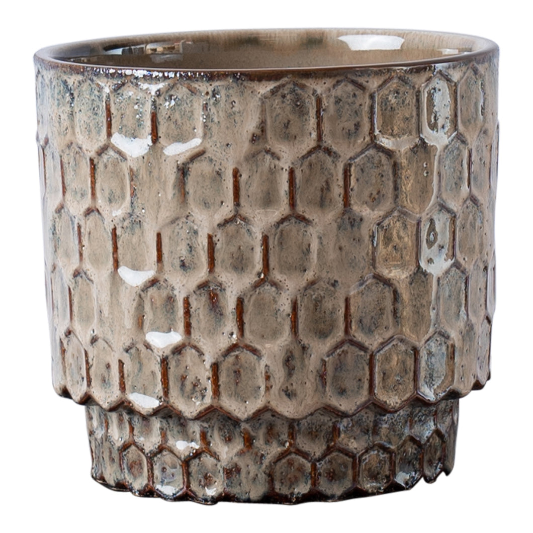 Yera Cream glazed ceramic  pot stamped pattern