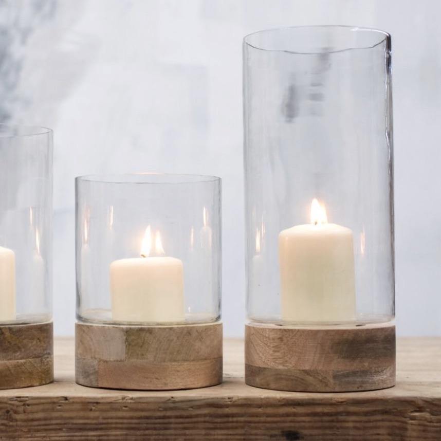 Mango Wood Hurricane Lamp - MEDIUM
