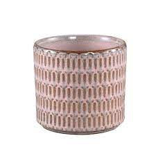 Tenzin Pink glazed ceramic blocked pot round L